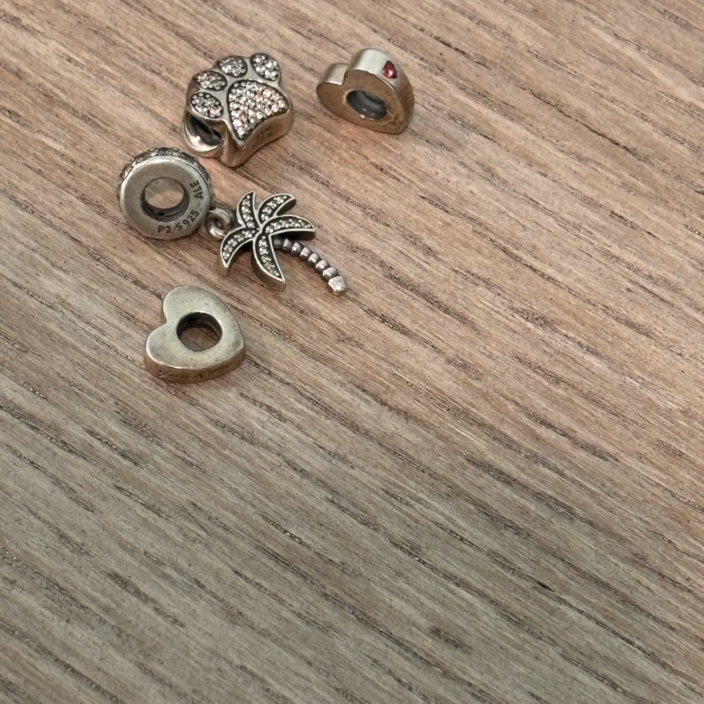 Pandora Charms Set of 4 with Palm Tree and Hearts and paw print